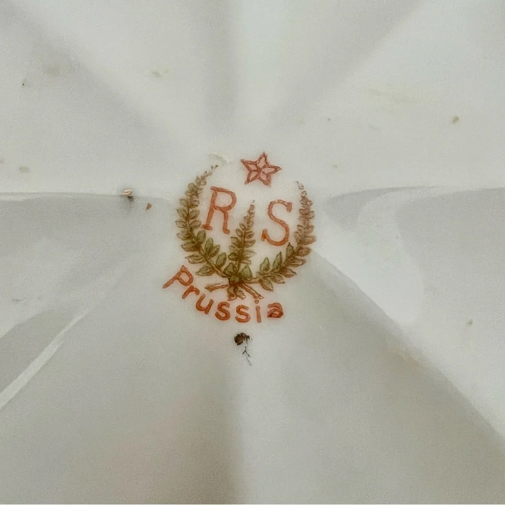 Antique RS Prussia Teapot Floral Rose Porcelain Green Wreath Mark c. 1870-1918‎